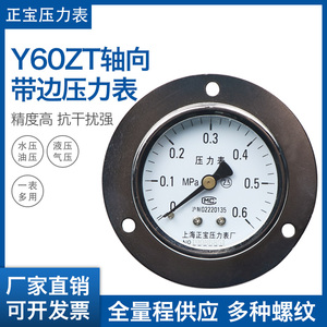 轴向压力表y60zt带边面板式气压表负压嵌入式0-1.6mpa真空嵌入式