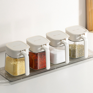玻璃调料罐厨房家用盐罐子油盐酱醋瓶味精调料用品收纳带勺调料盒