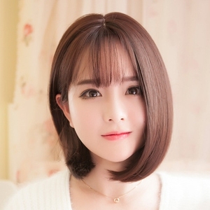 假发女空气刘海中分网红抖音齐肩短发全头套圆脸大脸波波头短直发