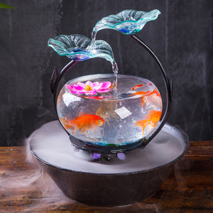 招财转运鱼缸循环生态造景客厅桌面小型开业送礼玻璃流水鱼缸摆件