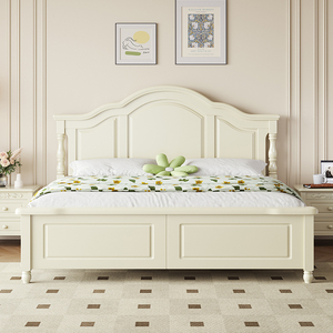 美式轻奢实木床现代简约1.8米简欧式主卧双人大床1.5米白色储物床