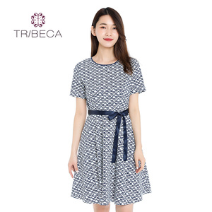 新款收腰修身蝴蝶结淑女短袖连衣裙tribeca翠贝卡旗舰店299