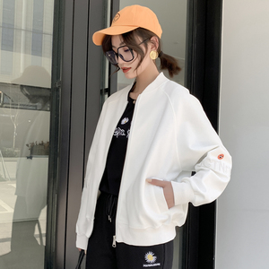 女士短外套女春秋款2022年新款休闲百搭夹克运动拉链白色棒球服潮