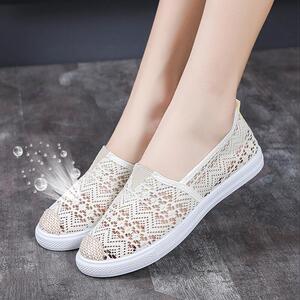 璞百丽镂空布鞋妈妈鞋脚蹬北京女鞋网布凉鞋一女平底新款老夏季软