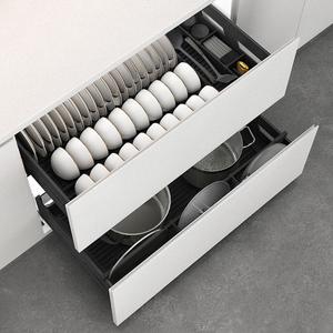 定制深度 35 50 55拉篮抽屉式碗架太空铝合金碗柜厨柜碗碟碗篮