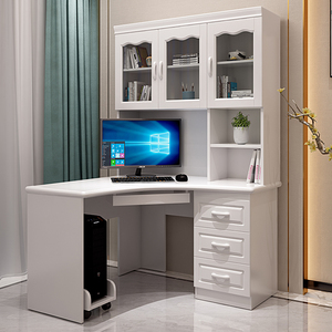 宜家家居转角实木书桌书柜一体家用写字台式电脑桌书架书房家具套