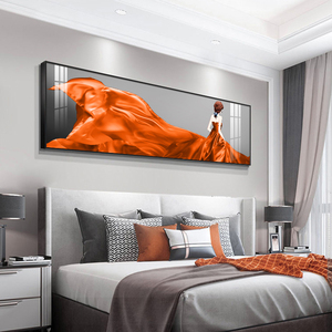 轻奢现代人物卧室装饰画橙色美女主卧床头挂画沙发房间创意墙壁画