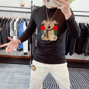 古奇 古驰 古池小熊刺绣丝光棉长袖t恤男秋季精神小伙修身潮流