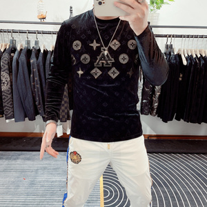 古奇 古驰 古池秋季印花烫钻金丝绒长袖t恤男士精神小伙时尚卫衣