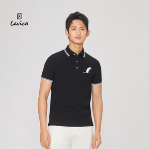 【商场同款】lavico/朗维高男装时尚大气短袖polo提花翻领短袖t恤