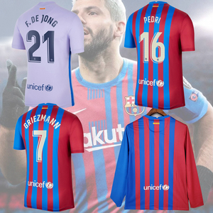 正版巴萨球衣21-22欧冠主二客场21号德容长袖足球运动出场服队服