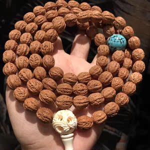 小秋子小核桃树松纹手持脖挂配蓝网纹绿珠石苹果皮佛珠手串12mm
