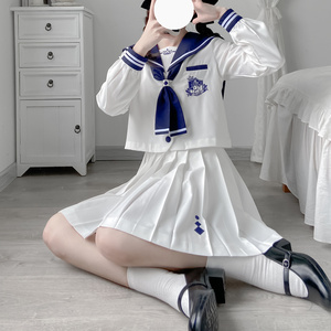 【南御社】原创 航海专家 正统可爱jk制服裙女刺绣白色水手服套装