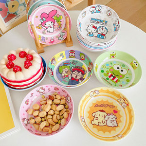 塑料儿童卡通餐具圆形盘子家用迪士尼可爱小碟子ins风家用放小菜