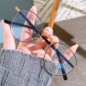 网红金丝边近视眼镜男女潮复古斯文圆脸大脸显瘦眼镜框可配有度数