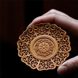 檀木故宫宫廷透雕缠枝莲纹禅意镂空雕刻高档茶具黄杨木茶杯垫红木