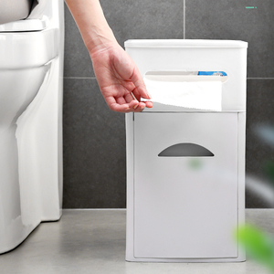 夹缝垃圾桶家用厕所带盖按压式马桶刷纸巾盒收纳一体式纸篓4人付款