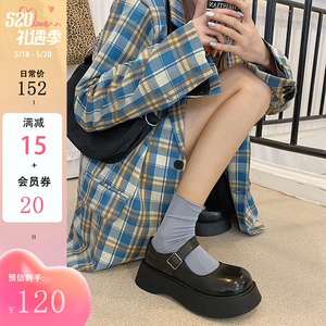 玛丽珍小皮鞋女春2022新款厚底松糕大头鞋增高萝莉学院风日系jk鞋