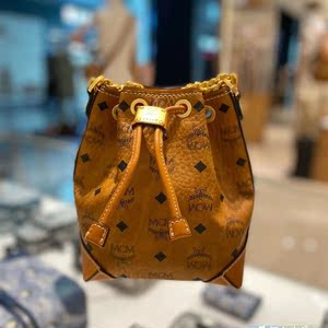 mcm经典soft印花logo抽绳链条水桶包单肩斜挎包手提女包洛晟代购