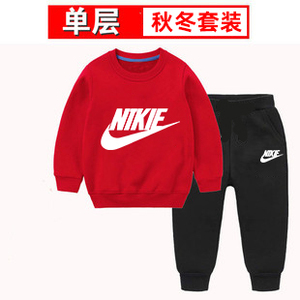 耐克纯棉运动套装儿童卫衣圆领男童秋冬中大童休闲裤套女童束脚裤