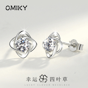 周六福999纯银耳钉女款耳环养耳白金防过敏耳饰个性气质耳坠2021