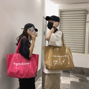 托特包女韩版大容量果冻包手提包字母PVC透明包百搭单肩包