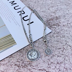 纯银女王头像项链精致小众个性潮流简约百搭网红同款锁骨链小清新