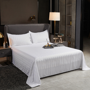 加厚白色床单宾馆酒店布草床上用白色垫单三公分条纹加密单件床笠