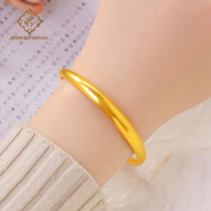 黄金手镯光面福字推拉镯子年轻时尚足金999金包银实心手镯送妈妈
