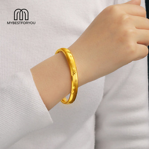 黄金手镯 年轻时尚女款荷花闭口镯子999足金包银简约素圈圆镯送礼