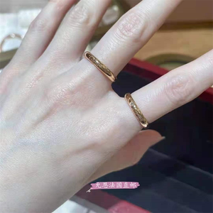 cartier/卡地亚 18k玫瑰金cde戒指铂金单钻钻石窄版情侣对戒婚戒