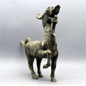 仿古青铜器软马i摆件错银龙头马动物造铜型器古玩收藏中式龙装饰