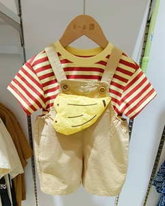 乖一点套装韩版男宝宝分体衣服超萌青蛙背带裤两件套
