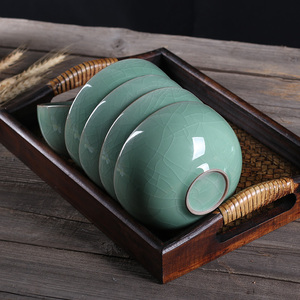 青瓷米饭碗哥窑冰裂纹陶瓷碗单个中式创意家用小粥碗4.5英寸龙泉
