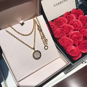 bvlgari/宝格丽圆盘满钻项链 纯18k金镶钻黑白陶瓷翻转项链戒指