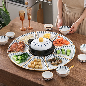 家用拼盘餐具组合家庭过年团圆聚餐圆桌餐盘创意日式陶瓷碗碟套装