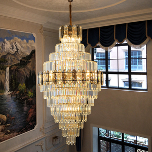 新款别墅复式楼客厅大吊灯跃层中空楼梯灯简约现代奢华轻奢水晶灯