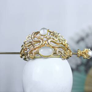 原创明制手作小发冠汉服男古风束发顶簪双龙头冠女简约头饰