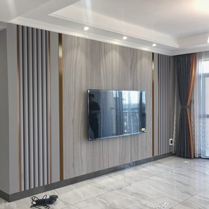 电视背景墙壁纸墙布2021新款装饰客厅大气轻奢风木纹格栅影视壁画