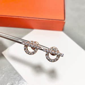 hermes爱马仕猪鼻子耳钉纯18k金镶满钻小q项链ot耳钉戒指手链