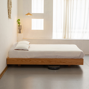 北欧日式榻榻米黑胡桃实枝丫木品地板床双人床架地台悬浮无床头床
