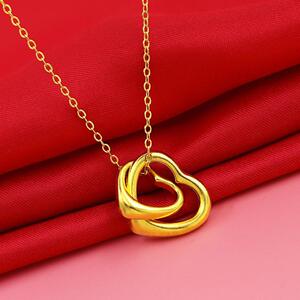 正品24k黄金女款项链999足金心连心吊坠项链女周六福周大福周大生