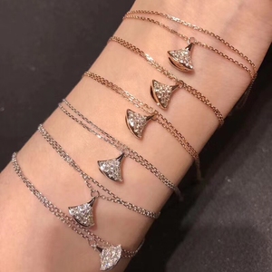 bvlgari/宝格丽扇形手链纯18k金镶满钻双层扇贝小裙子链子项链