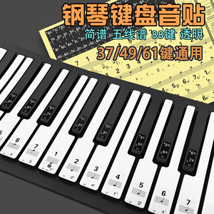 钢琴键盘贴纸手卷钢琴电子琴简谱按键音标数字透明88键及以下通用