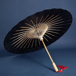 黑色油纸伞复古风流苏长柄直杆伞汉服民国挡雨伞长柄伞kl1603黑色