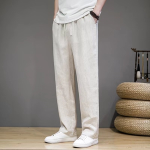 亚麻裤男士休闲裤春秋百搭大码直筒棉麻长裤中国风宽松麻料裤子男