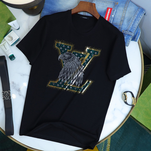 高端t恤男欧洲站老鹰烫钻欧货潮牌鹰头丝光棉凉感大牌男装体恤潮