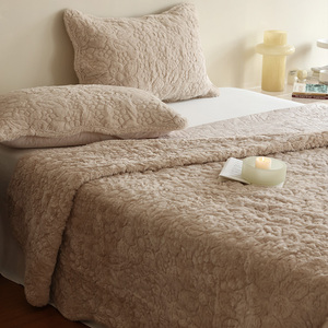 花时间生活獭兔毛绒床盖三件套加厚保暖榻榻米皮草床单沙发盖毯冬
