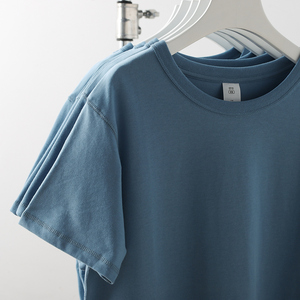 300g重磅纯棉雾霾蓝短袖t恤女迷雾蓝奶油蓝宽松打底上衣男夏季潮