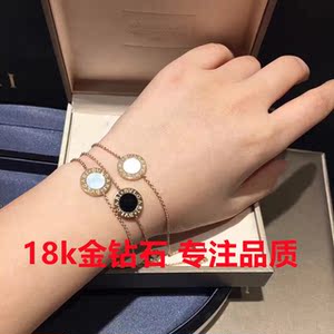 宝格丽纯18k金黑白陶瓷旋转小圆饼耳钉小蛮腰项链手链耳钉